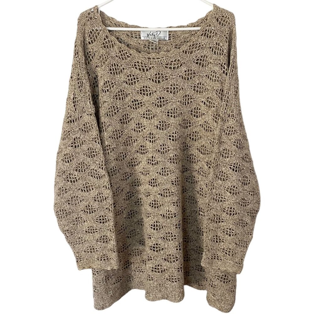Vintage Kathryn Deene Crochet Knit Scoop Neck Sweater Tan Women's Size 22/24